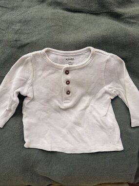 KIABI White Waffle-Knit Henley Long Sleeve Top for Kids